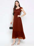 Blacksmith | Blacksmith Fashion | Blacksmith Brown Women Party Wear Maxi Dress.