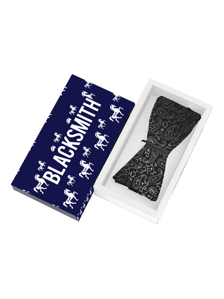 Blacksmith Black Paisley Design Adjustable Fashion Open Bowtie for Men - Self Tie Bowties