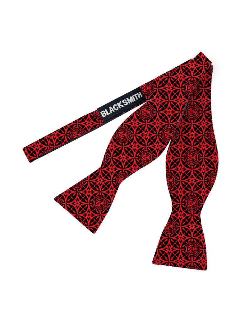 Blacksmith Black And Red Star Satin Adjustable Self Tie Open Bowtie for Men - Self Tie Bowties