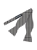 Blacksmith Black And White Houndstooth Satin Adjustable Self Tie Open Bowtie for Men - Self Tie Bowties