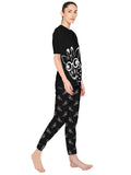 Blacksmith Women's Stretchable Cotton Night Suit for Women -Mint And Black  Giraffe Print Design - Blacksmith Fashion