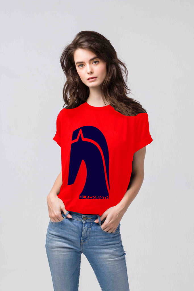 Blacksmith | Blacksmith Fashion | Printed Horse Red 100% Soft Cotton Bio-Washed Top for women's and Girls