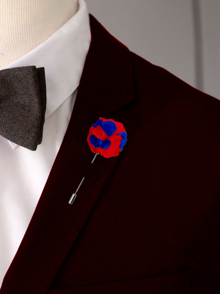Blacksmith Navy Blue And Red Flower Lapel Pin for Men - Fashion Accessories for Blazer , Tuxedo or Coat\