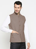 Blacksmith Brown And White Polka Dot Modi Jacket for Men - Polka Dot Nehru Jacket for Men .