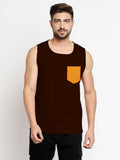 Blacksmith Gold Cotton Contrast Pocket Sando For Men - Sando For Men.