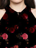 Blacksmith | Blacksmith Fashion | Blacksmith Black With Flower Design Printed Women Party Wear Sleeveless Top.