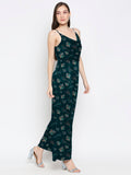 Blacksmith|Blacksmith Fashion|Blacksmith Dark Green With Leaf Printed Women's Party Wear Jumpsuit Blacksmith Stylish and Latest Jumpsuits