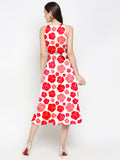 Blacksmith White With Red Floral Design Printed Women Party Wear Sleeveless Dress.