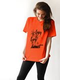 Blacksmith | Blacksmith Fashion | Printed Enjoy Every Movement Orange And Black 100% Soft Cotton Bio-Washed Top for women's and Girls