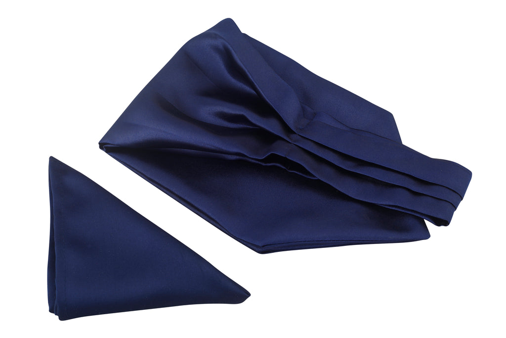 Blacksmith Blue Satin Ascot Neck Scarf And Matching Pocket Square Set For Men