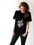 Blacksmith | Blacksmith Fashion | Printed Good Vibes Black And White 100% Soft Cotton Bio-Washed Top for women's and Girls