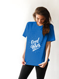 Blacksmith | Blacksmith Fashion | Printed Good Vibes Navy Blue And White 100% Soft Cotton Bio-Washed Top for women's and Girls