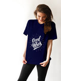 Blacksmith | Blacksmith Fashion | Printed Good Vibes Navy Blue And White 100% Soft Cotton Bio-Washed Top for women's and Girls