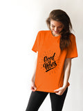 Blacksmith | Blacksmith Fashion | Printed Good Vibes Orange And Black 100% Soft Cotton Bio-Washed Top for women's and Girls