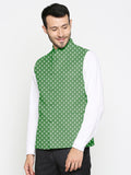 Blacksmith Green And White Polka Dot Modi Jacket for Men - Polka Dot Nehru Jacket for Men .