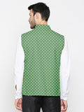 Blacksmith Green And White Polka Dot Modi Jacket for Men - Polka Dot Nehru Jacket for Men .