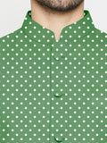 Blacksmith Green And White Polka Dot Modi Jacket for Men - Polka Dot Nehru Jacket for Men .