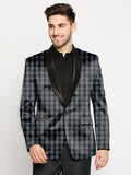 Blacksmith | Blacksmith Fashion | Blacksmith Black And Grey Checks Printed Tuxedo For Men | Blacksmith suit for men.