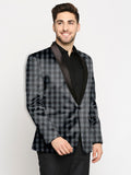 Blacksmith | Blacksmith Fashion | Blacksmith Black And Grey Checks Printed Tuxedo For Men | Blacksmith suit for men.