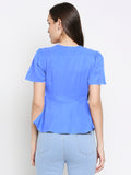 Blacksmith | Blacksmith Fashion | Blacksmith Flare Ice Blue V Neck Short Top For Women.