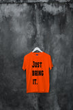 Blacksmith | Blacksmith Fashion | Printed Just Bring It Orange And Black 100% Soft Cotton Bio-Washed Top for women's and Girls