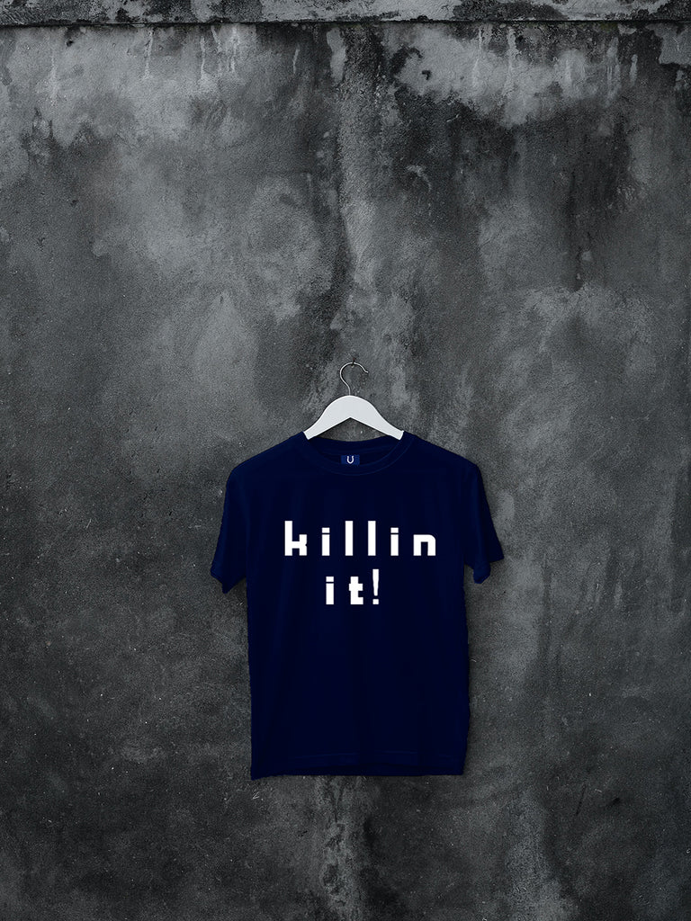Blacksmith | Blacksmith Fashion | Printed Killing It Navy Blue And White 100% Soft Cotton Bio-Washed Top for women's and Girls