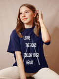 Blacksmith | Blacksmith Fashion | Printed Leave The Road Follow Your Heart Navy Blue And White 100% Soft Cotton Bio-Washed Top for women's and Girls