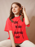 Blacksmith | Blacksmith Fashion | Printed Leave The Road Follow Your Heart Red And Black 100% Soft Cotton Bio-Washed Top for women's and Girls