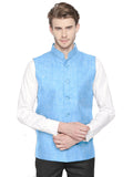 Blacksmith Light Blue Linen Modi Jacket for Men - Light Blue Linen Nehru Jacket for Men