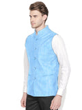 Blacksmith Light Blue Linen Modi Jacket for Men - Light Blue Linen Nehru Jacket for Men