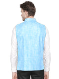 Blacksmith Light Blue Linen Modi Jacket for Men - Light Blue Linen Nehru Jacket for Men