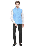 Blacksmith Light Blue Linen Modi Jacket for Men - Light Blue Linen Nehru Jacket for Men