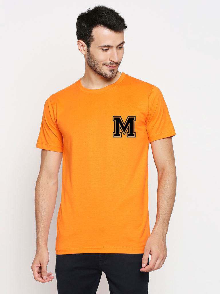 Blacksmith | Blacksmith Fashion | Blacksmith Orange Alphabet M Round Neck Printed T-shirt