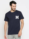 Blacksmith | Blacksmith Fashion | Blacksmith Navy Blue Alphabet M Round Neck Printed T-shirt