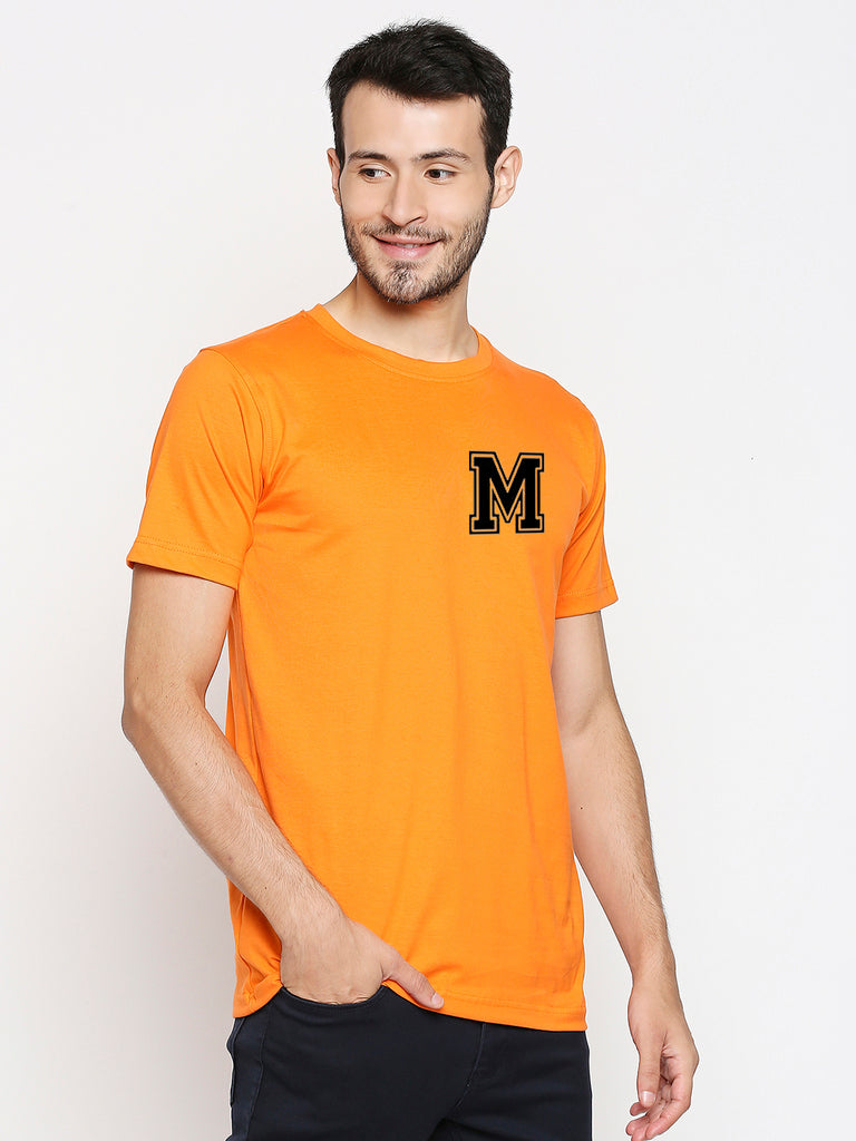 Blacksmith | Blacksmith Fashion | Blacksmith Orange Alphabet M Round Neck Printed T-shirt