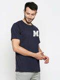 Blacksmith | Blacksmith Fashion | Blacksmith Navy Blue Alphabet M Round Neck Printed T-shirt