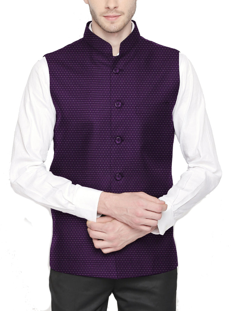 Blacksmith Purple and White Diamond Modi Jacket for Men - Purple and White Diamond Nehru Jacket for Men