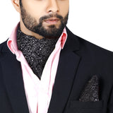 Blacksmith | Blacksmith Fashion | Blacksmith Black Paisley Ascot Neck Scarf And Matching Pocket Square Set For Men. 