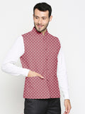 Blacksmith Maroon And White Polka Dot Modi Jacket for Men - Polka Dot Nehru Jacket for Men .