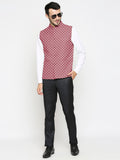 Blacksmith Maroon And White Polka Dot Modi Jacket for Men - Polka Dot Nehru Jacket for Men .