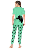 Blacksmith Women's Stretchable Cotton Night Suit for Women - Mint And Orange Elephant Print Design - Blacksmith Fashion