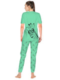 Blacksmith Women's Stretchable Cotton Night Suit for Women -Mint And Black  Giraffe Print Design - Blacksmith Fashion