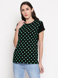 Blacksmith | Blacksmith Fashion | Black And Mint 100% cotton Polka t-shirts for women