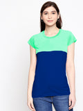 Blacksmith 100% Soft Cotton Bio Washed Mint And Blue Half And Half Top For Women. - Blacksmith Fashion