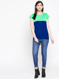 Blacksmith 100% Soft Cotton Bio Washed Mint And Blue Half And Half Top For Women. - Blacksmith Fashion