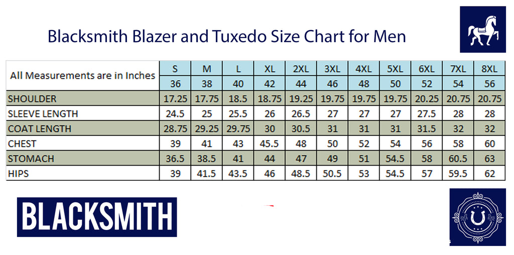 Tuxedo clearance sizes chart