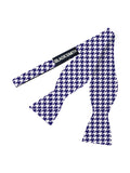 Blacksmith Navy Blue And White Houndstooth Satin Adjustable Self Tie Open Bowtie for Men - Self Tie Bowties