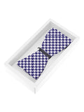 Blacksmith Navy Blue And White Houndstooth Satin Adjustable Self Tie Open Bowtie for Men - Self Tie Bowties