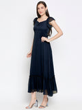 Blacksmith | Blacksmith Fashion | Blacksmith Navy Blue Women Party Wear Maxi Dress.