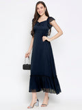 Blacksmith | Blacksmith Fashion | Blacksmith Navy Blue Women Party Wear Maxi Dress.